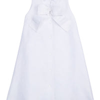 Little English girl's white special occasion dress, sleeveless flower girl dress with ruffle neck and bow detail, tween girl's graduation dress