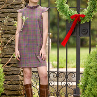Little English traditional children's clothing. Olive and maroon Thornhill Plaid column dress with capped sleeves, ruffled neckline, and fixed bow in back for older girls for the holidays