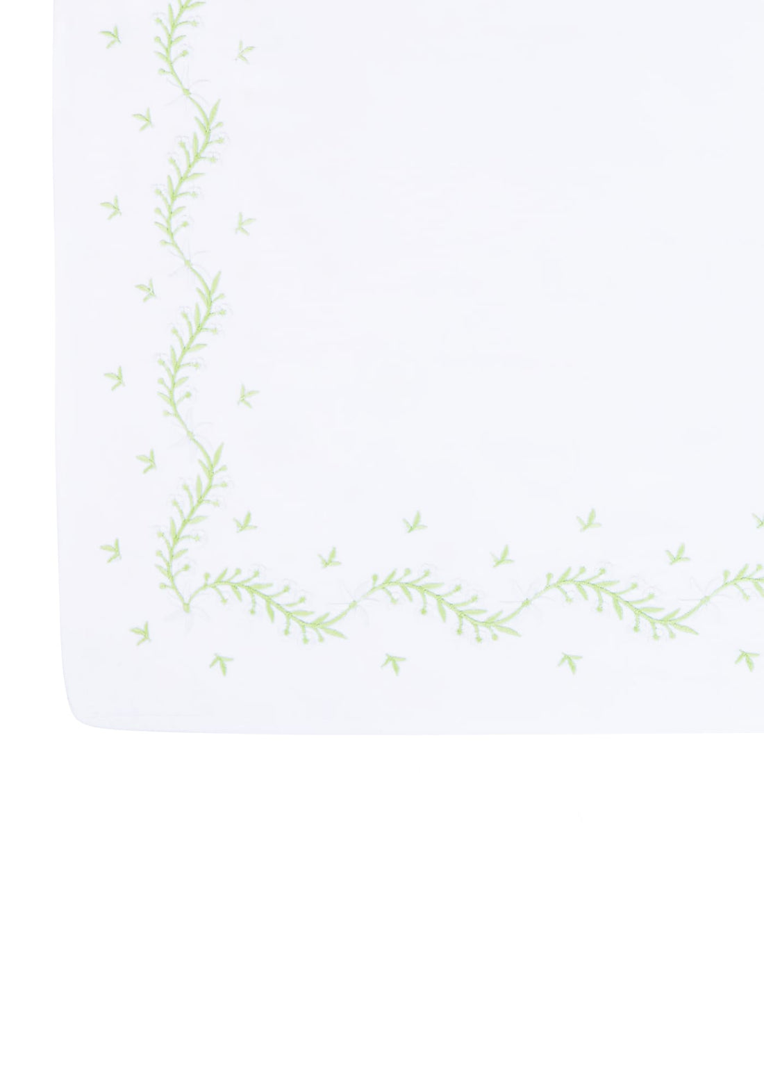 Little English classic nursery goods for baby, white crib sheet with simple light green embroidery along the edges for baby