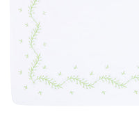 Little English classic nursery goods for baby, white crib sheet with simple light green embroidery along the edges for baby
