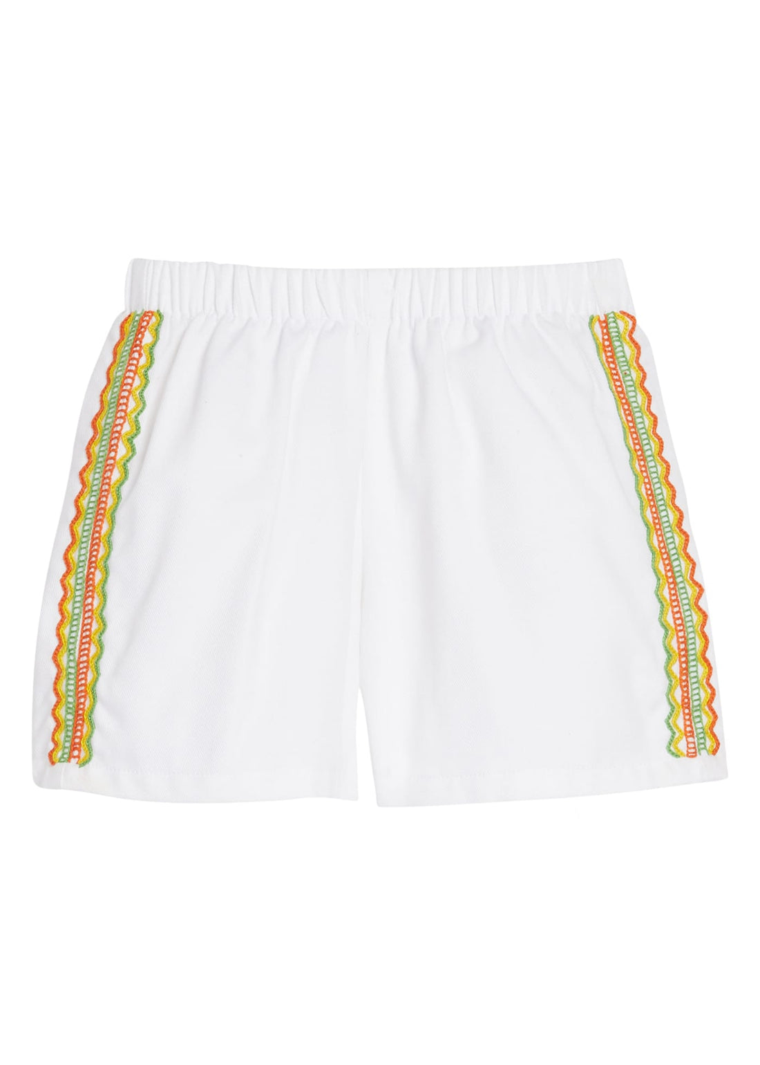 Little English x Mi Golondrina white twill basic short with multicolored fiesta embroidery, elastic waist short for boys
