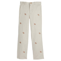 Little English classic children's clothing. Classic khaki pants with multi football embroidery for boys