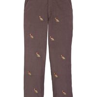 Little English traditional children's clothing.  Classic chocolate brown corduroy pants with seated lab embroidery for boys.