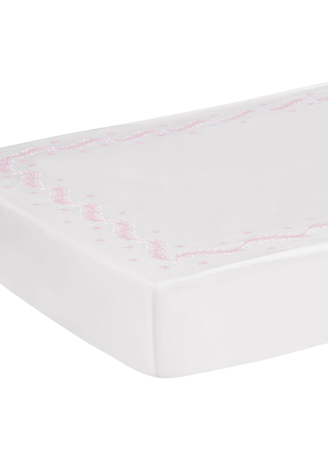 Little English classic nursery goods for baby, white crib sheet with simple light pink embroidery along the edges for baby