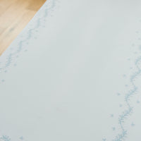 Little English classic nursery goods for baby, white crib sheet with simple light blue embroidery along the edges for baby