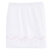 Little English classic nursery goods for baby, white crib skirt with simple light pink embroidery along the edges for baby