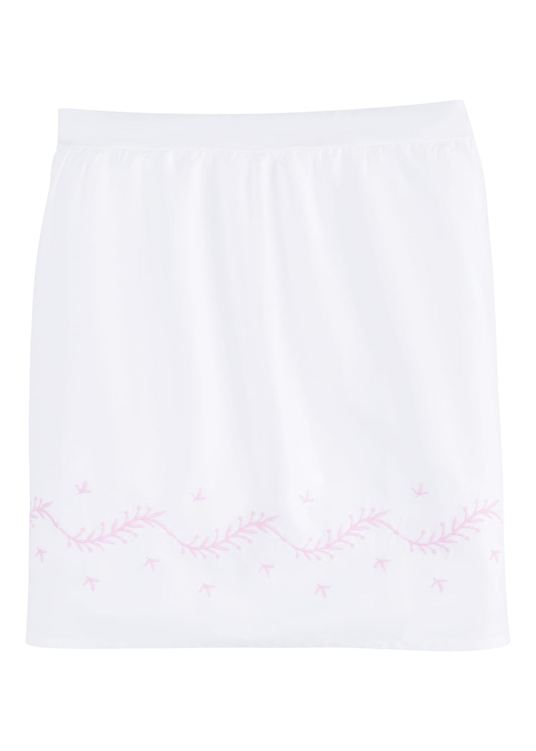 Little English classic nursery goods for baby, white crib skirt with simple light pink embroidery along the edges for baby