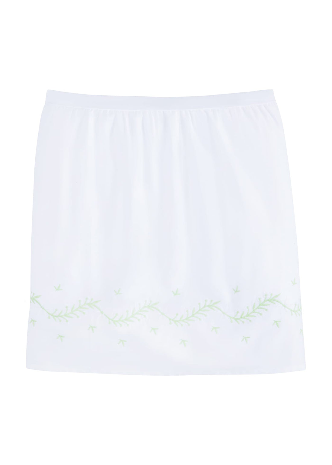 Little English classic nursery goods for baby, white crib skirt with simple light green embroidery along the edges for baby