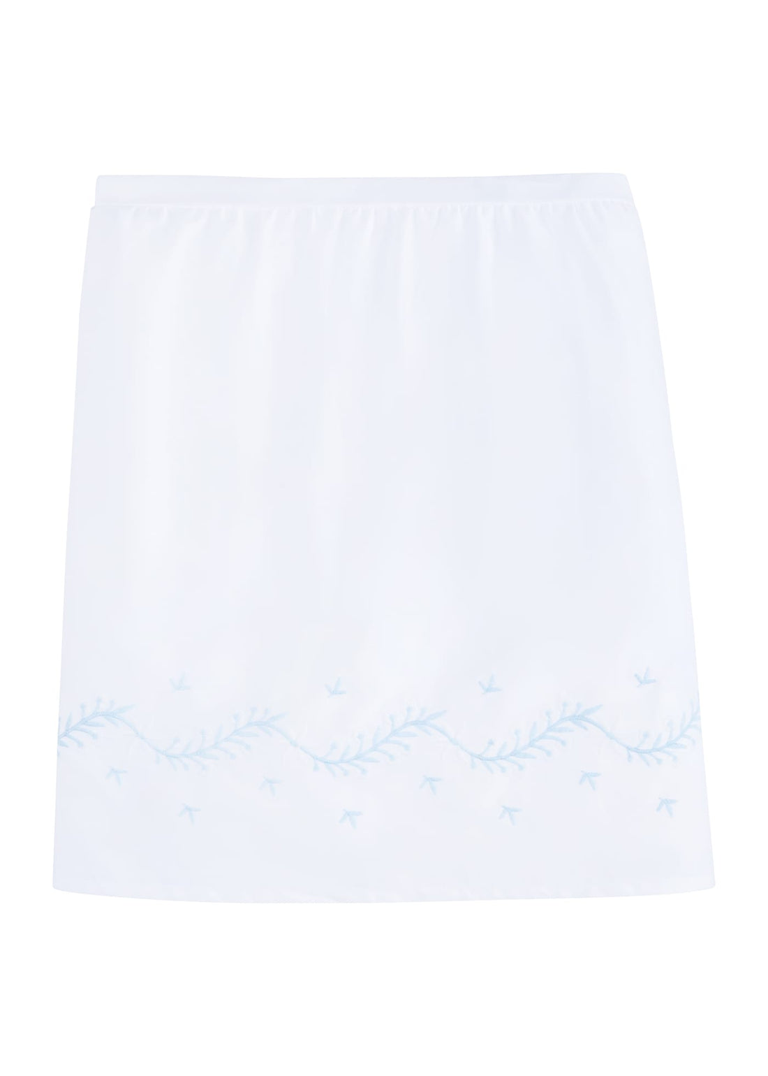 Little English classic nursery goods for baby, white crib skirt with simple light blue embroidery along the edges for baby