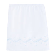 Little English classic nursery goods for baby, white crib skirt with simple light blue embroidery along the edges for baby