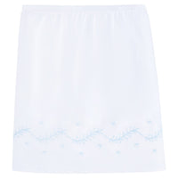 Little English classic nursery goods for baby, white crib skirt with simple light blue embroidery along the edges for baby