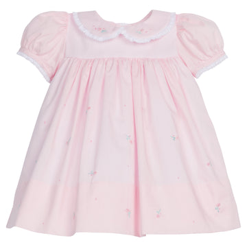Little English traditional girl's light pink baby dress with rose embroidery for Spring