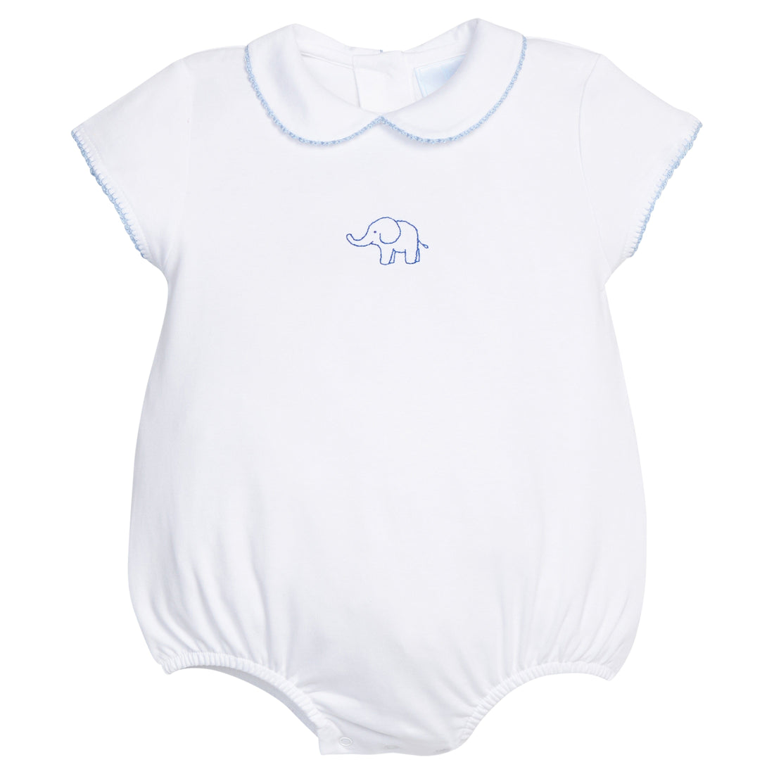 Little english classic peter pan bubble with blue elephant embroidery on chest, for baby boy 