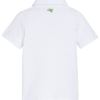 Little English x Mi Golondrina white cotton polo for spring, boy's short sleeve polo with multicolored embroidery