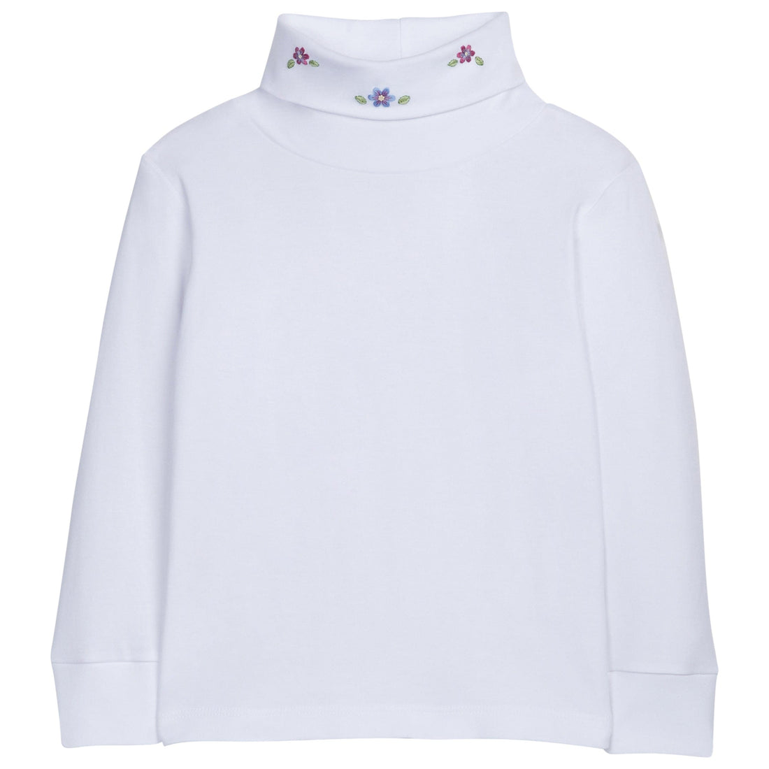 little english classic childrens clothing girls white turtleneck with embroidered flowers on neck