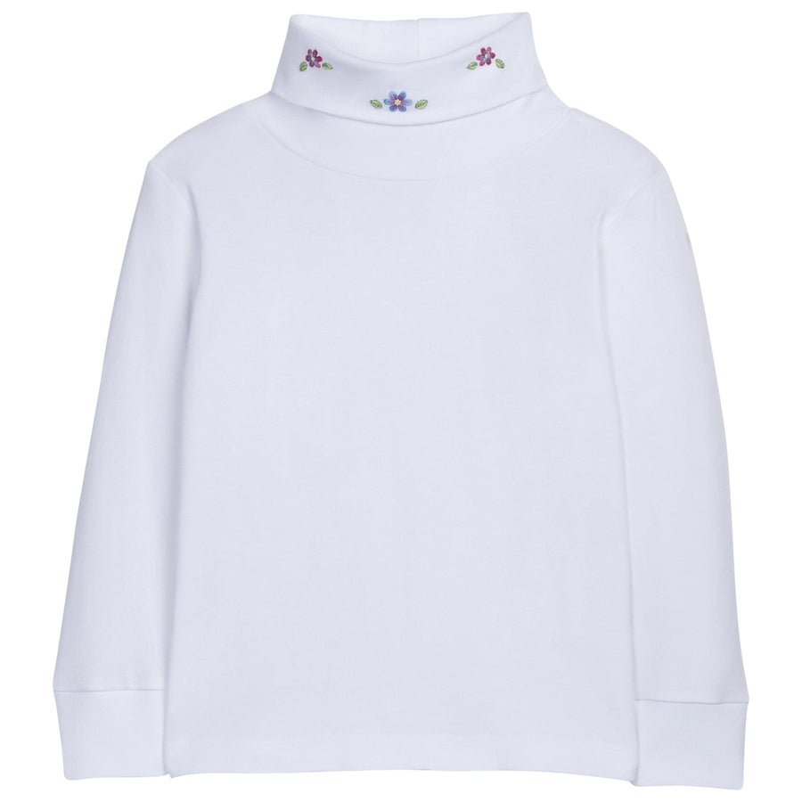 little english classic childrens clothing girls white turtleneck with embroidered flowers on neck