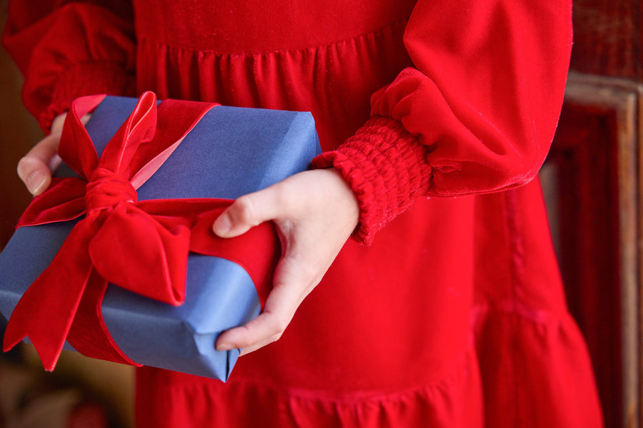 little english classic children's clothing tiered red velvet long sleeve dress for girls for holiday 