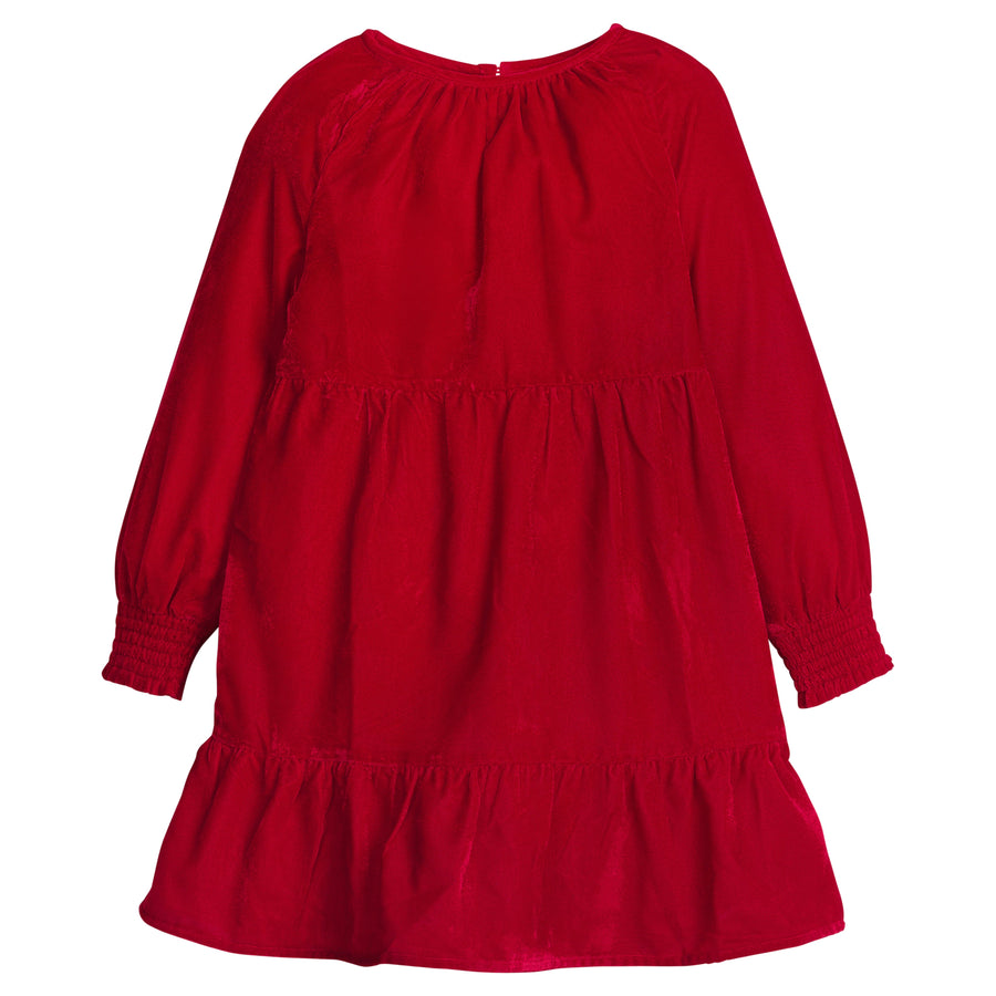 little english classic children's clothing tiered red velvet long sleeve dress for girls for holiday 
