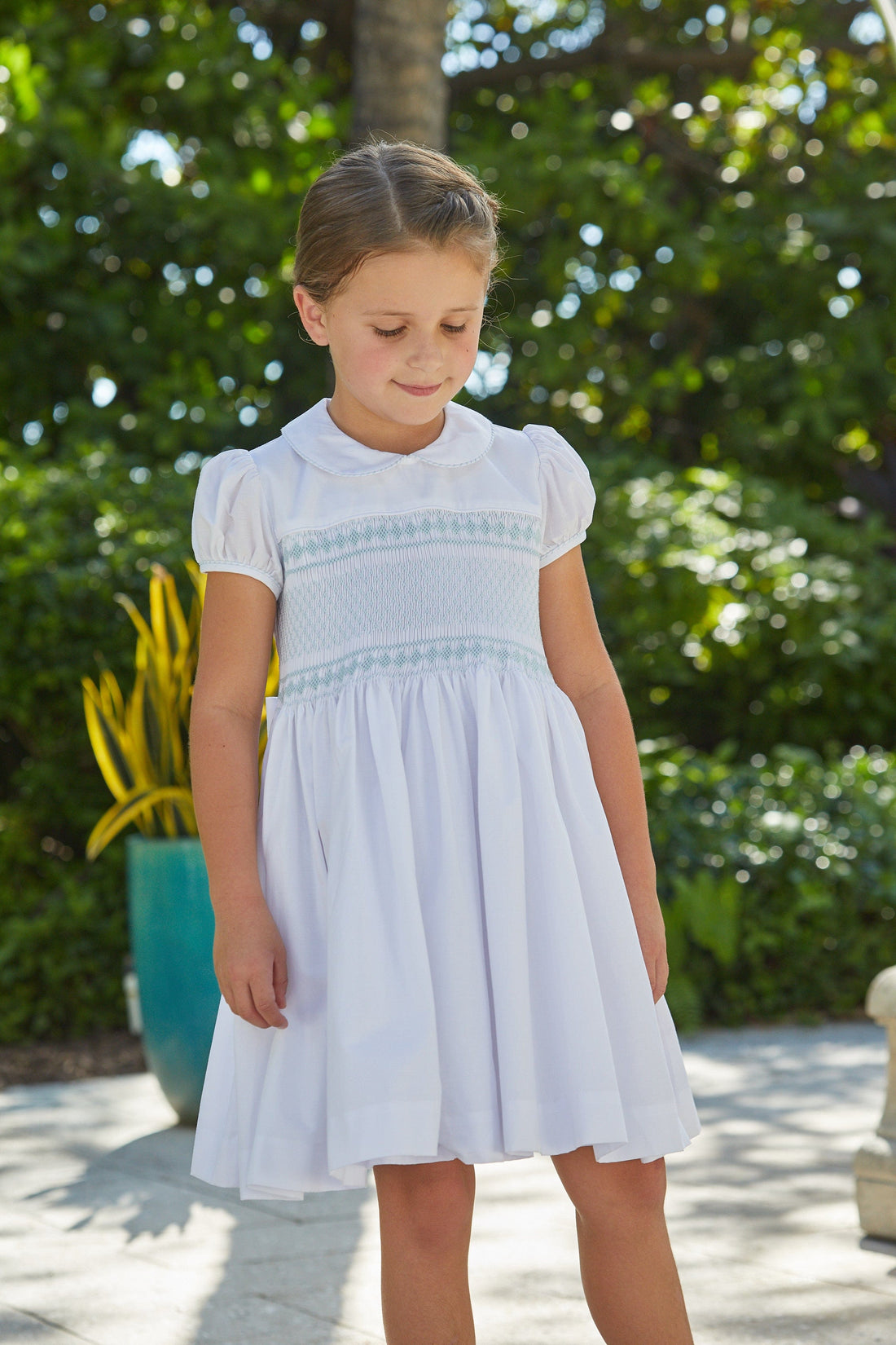 white dress blue trim White dress with blue trim