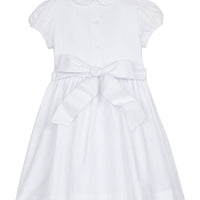 Little English traditional girl's clothing, classic smocked dress for toddler girls with peter pan collar and sash, little girl's flower girl dress with white smocking