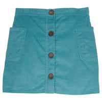 Little English traditional girls button front skirt in blue green corduroy for fall