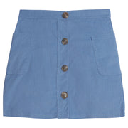 Little English girl's corduroy button front skirt, blue corduroy skirt for fall