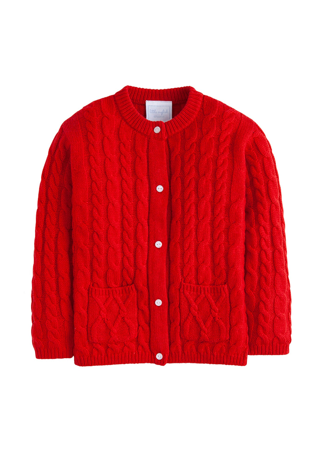 little english classic kids clothing, unisex red cable knit cashmere blend cardigan