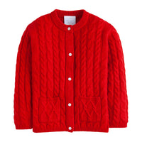 little english classic kids clothing, unisex red cable knit cashmere blend cardigan