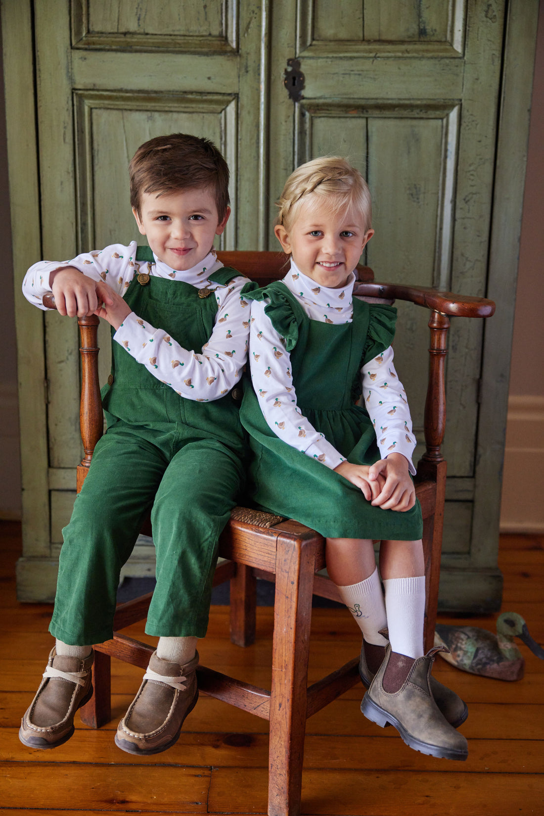 Little English classic toddler boys essential overall in hunter green corduroy with brass buttons