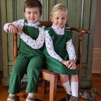 Little English classic toddler boys essential overall in hunter green corduroy with brass buttons