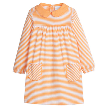 Little English girl's orange striped knit peter pan collar dress