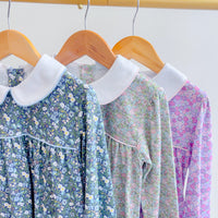 Little English girl's long sleeve knit floral dresses with white peter pan collars