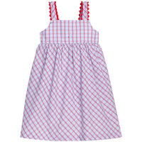 Little English traditional children's clothing.  Patriotic red and blue plaid dress for little girls.  Fourth of July outfit for little girls
