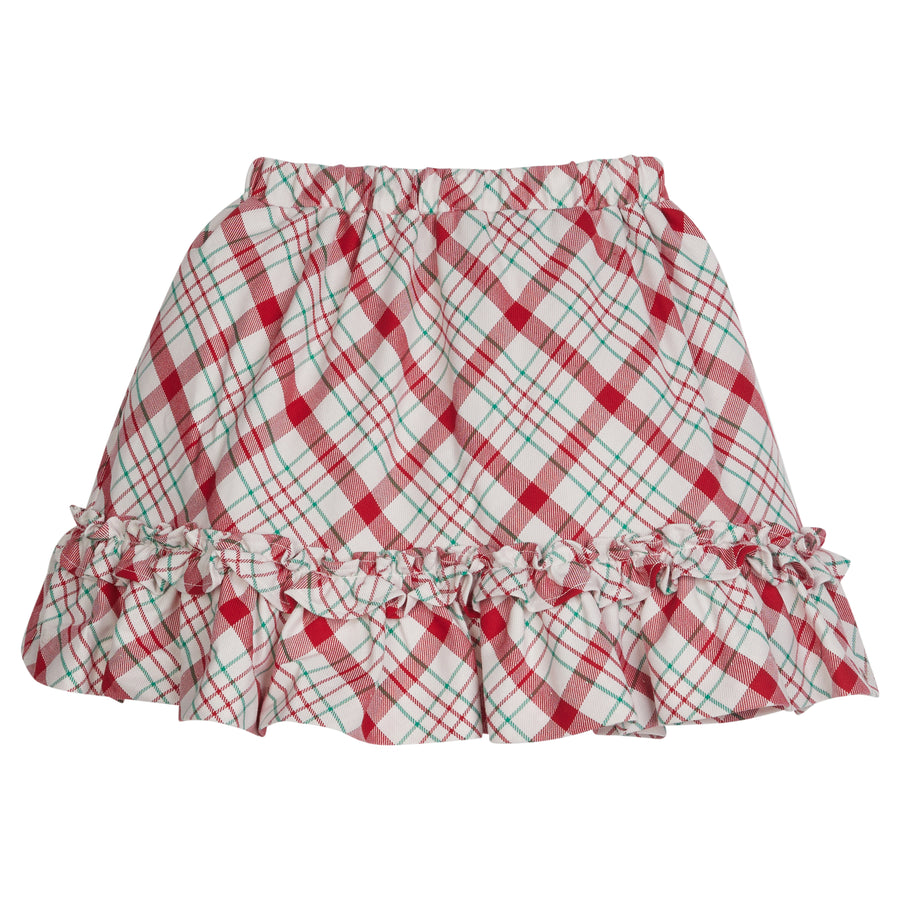 Little English plaid elastic waist skirt for the holidays, classic girl's skirt with ruffles