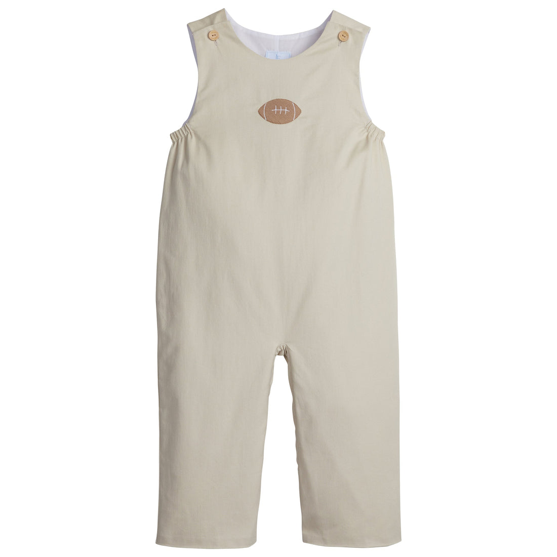 little english classic childrens clothing boys khaki twill overall with embroidered football on chest
