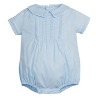 Little English traditional children's clothing.  Baby boy's dressy blue bubble with Eaton collar for Spring