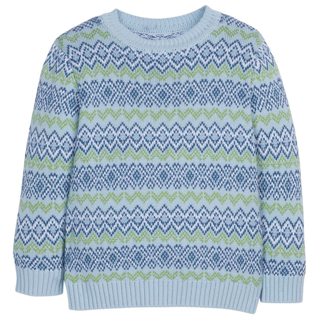 Little English classic childrens clothing toddler boy blue and green fair isle sweater 