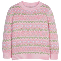 little english classic childrens clothing toddler girls pink green and light blue fair isle sweater