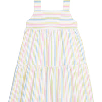 Little English traditional children's clothing.  Rainbow stripe seersucker dress for little girls