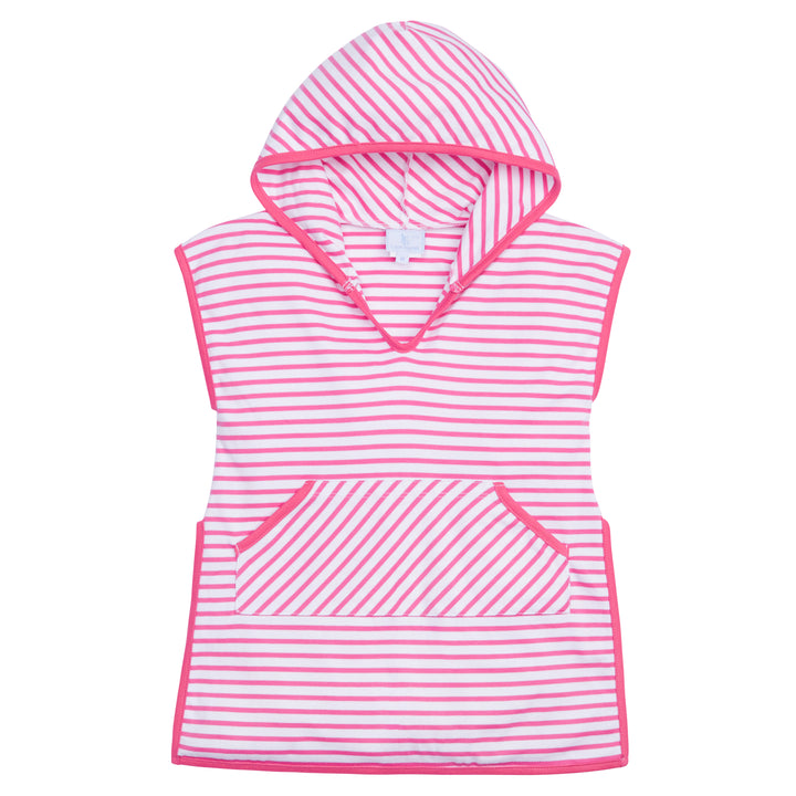 classic childrens clothing girls beach cover up in hot pink and white stripes with hood