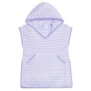 classic childrens clothing girls beach cover up with lavender and white stripes with a hood