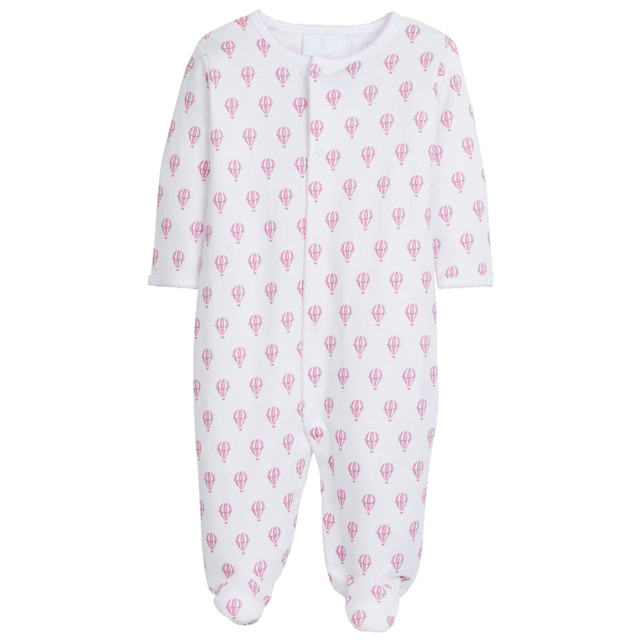 little english classic childrens clothing girls romper with pink hot air balloon motif