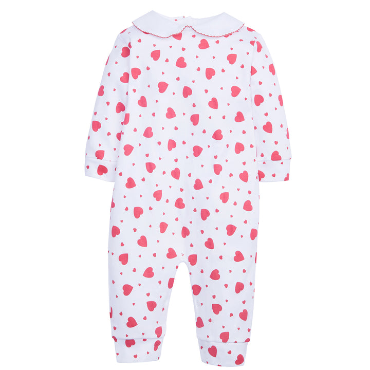 Little English pima cotton printed playsuit with red hearts