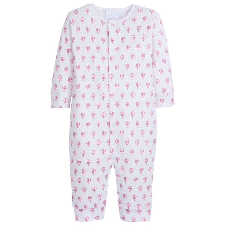 little english classic childrens clothing girls romper with printed pink hot air balloons