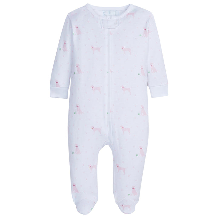 little english classic childrens clothing girls zippered footie with printed pink labs