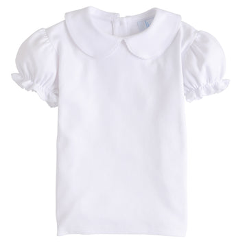 Little English classic children's clothing, girl's short sleeve knit blouse with peter pan collar and white picot trim