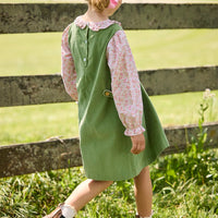 Little English traditional children's clothing. Watercress Green and pink floral long sleeve jumper set for girls.