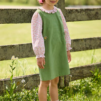 Little English traditional children's clothing. Watercress Green and pink floral long sleeve jumper set for girls.