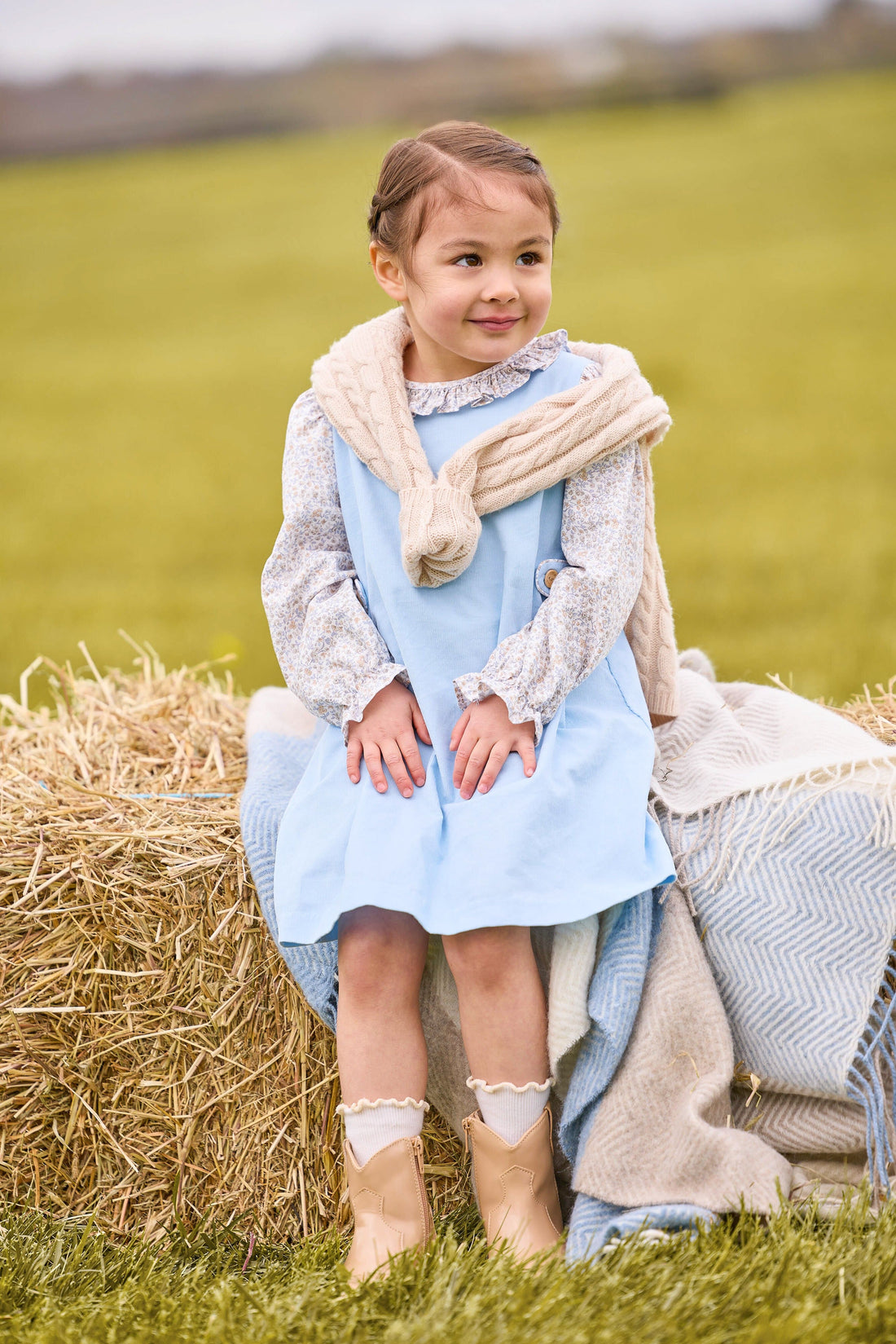 Little english classic greenwich jumper set in winthrop floral with cashmere blend cardigan in oatmeal, fall outfit for little girls