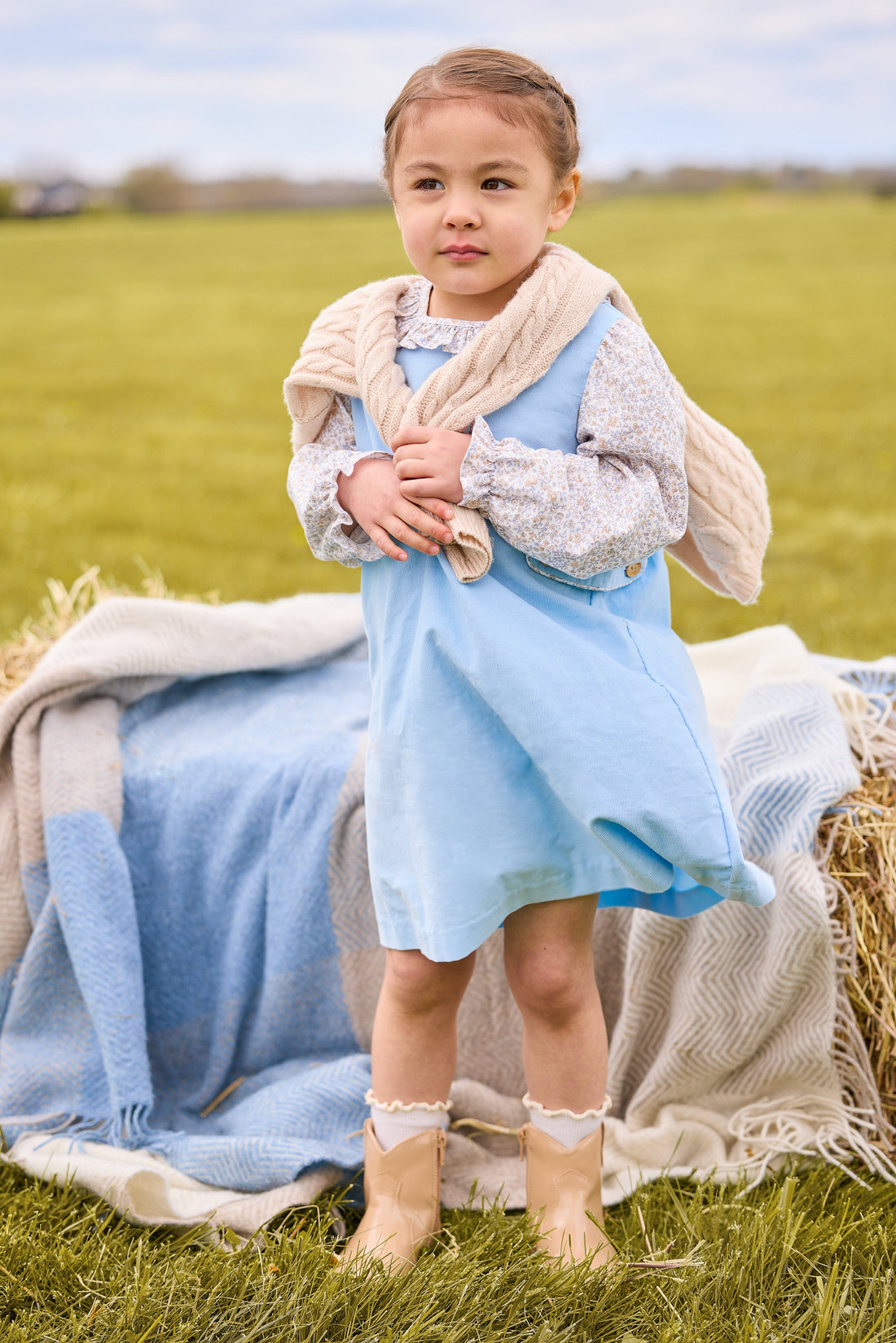Little english classic greenwich jumper set in winthrop floral with cashmere blend cardigan in oatmeal, fall outfit for little girls